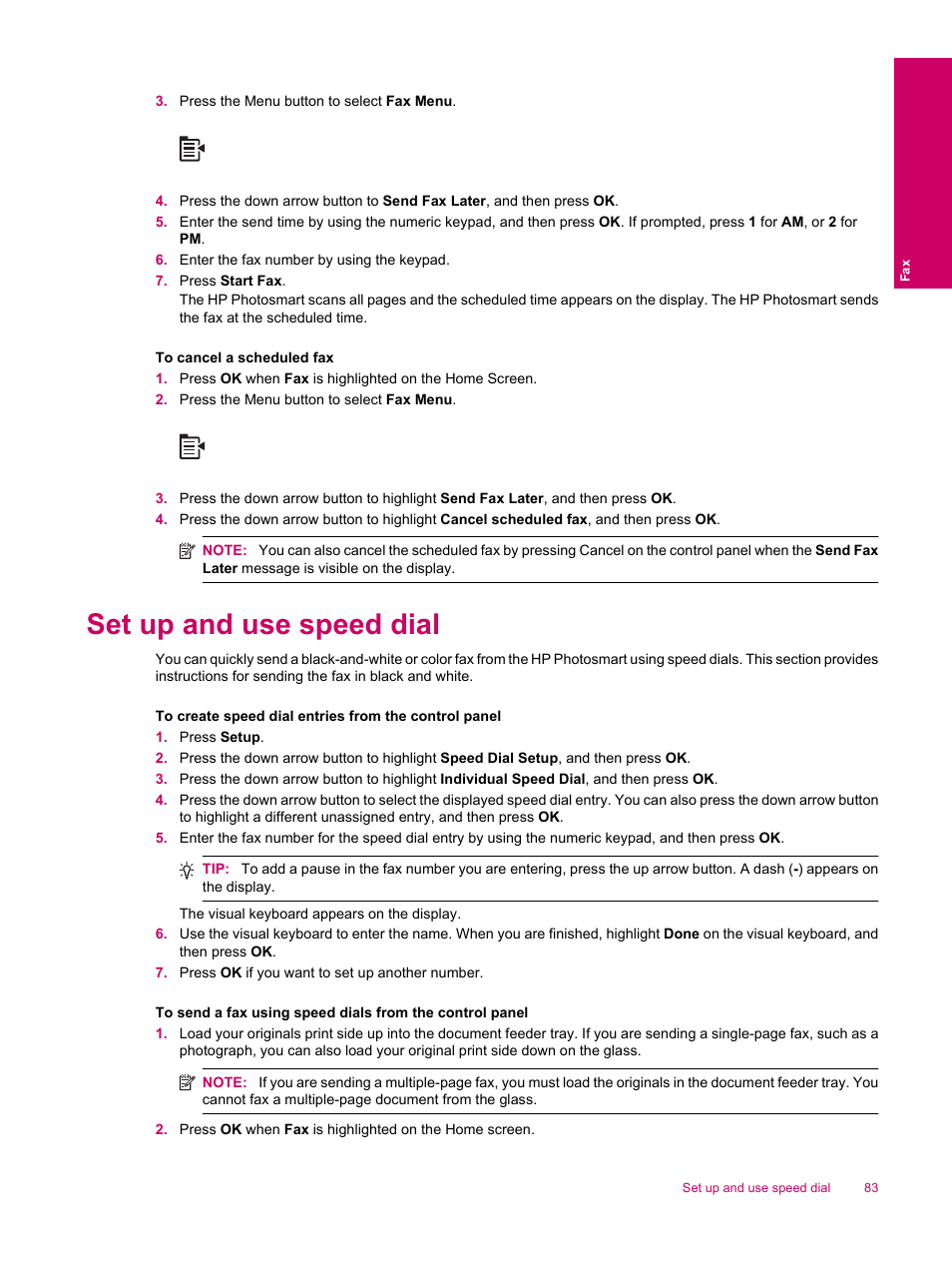 Set up and use speed dial | HP Photosmart Premium Fax C309 User Manual | Page 85 / 244