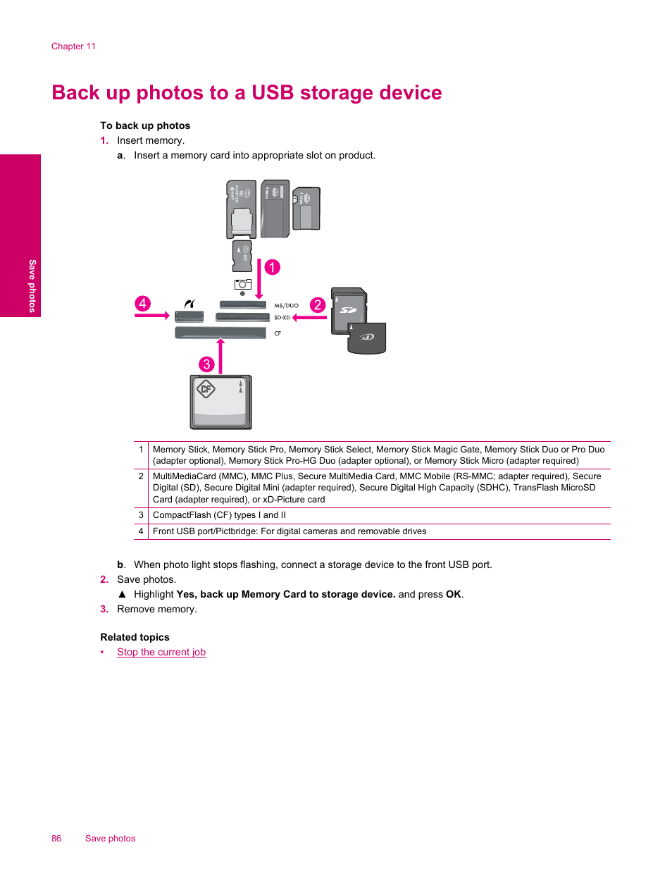 Back up photos to a usb storage device | HP Photosmart Premium Fax C309 User Manual | Page 88 / 244