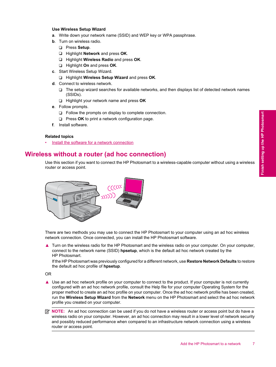 Wireless without a router (ad hoc connection) | HP Photosmart Premium Fax C309 User Manual | Page 9 / 244