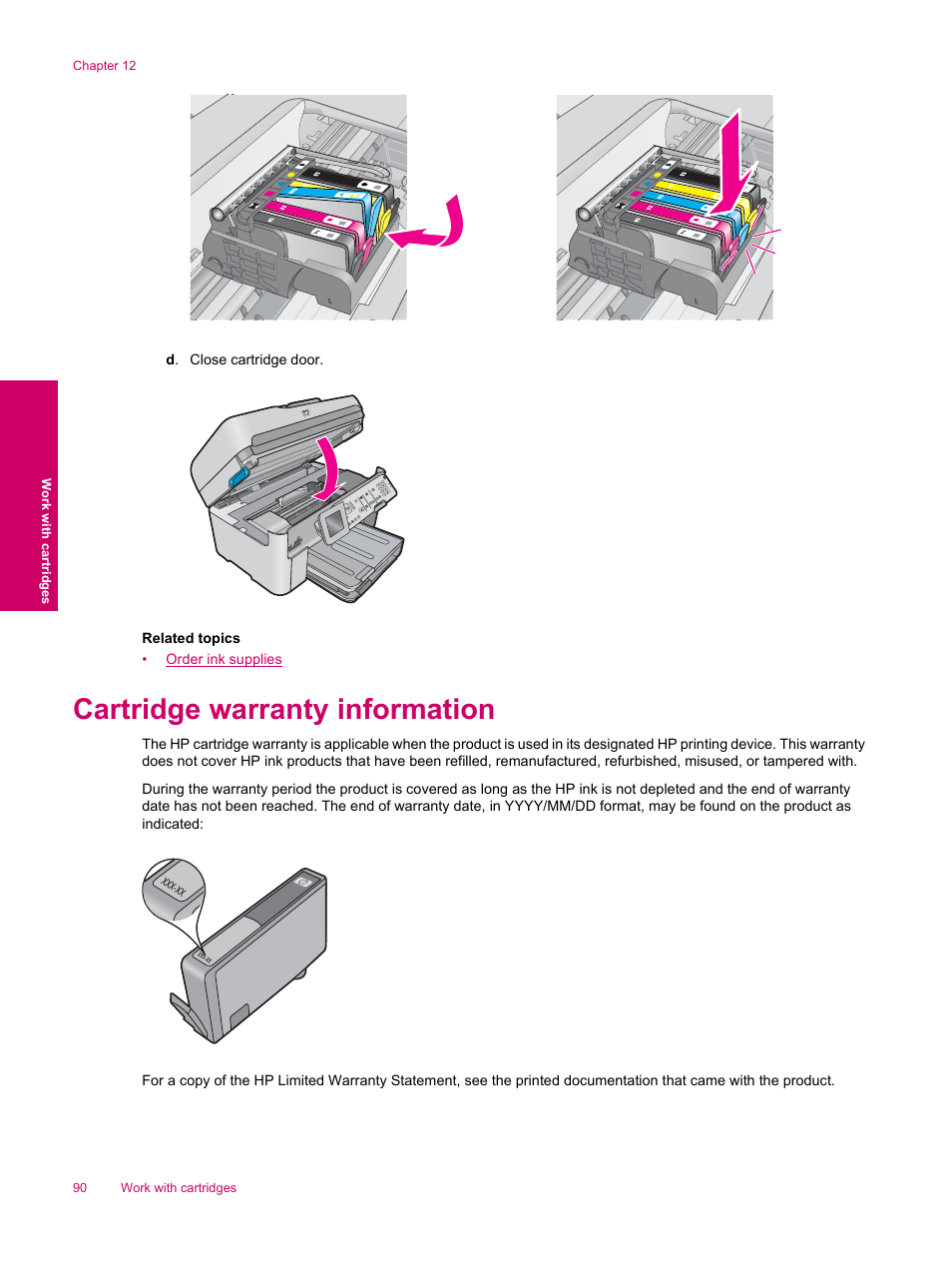 Cartridge warranty information | HP Photosmart Premium Fax C309 User Manual | Page 92 / 244