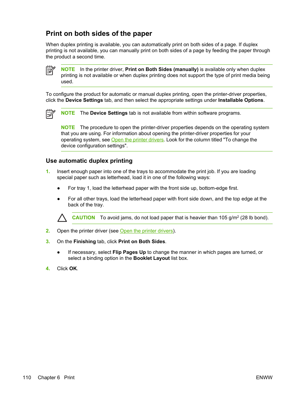 Print on both sides of the paper, Use automatic duplex printing | HP LaserJet M4345 Multifunction Printer series User Manual | Page 122 / 296