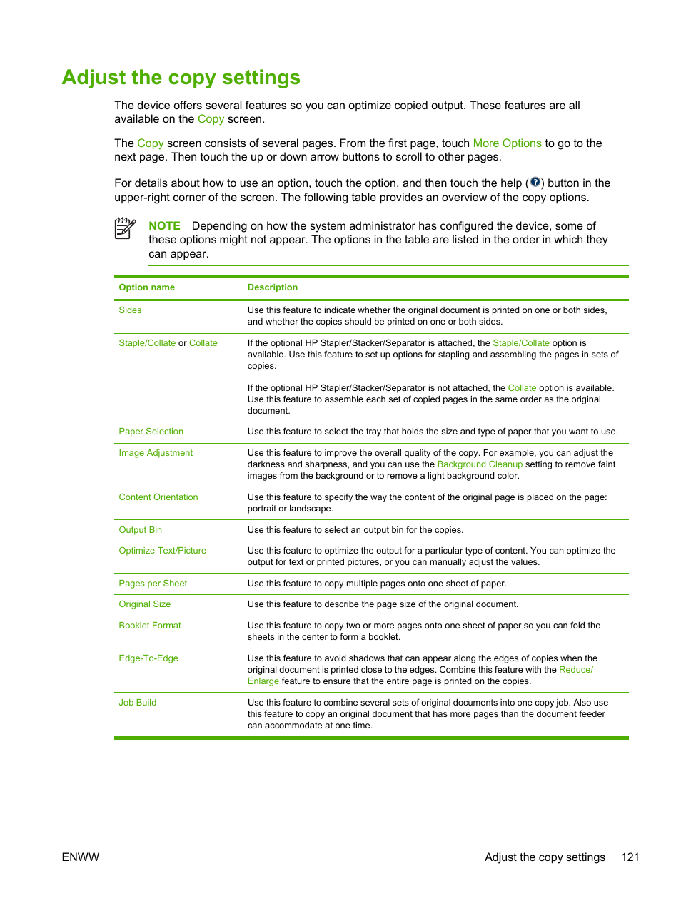 Adjust the copy settings, Adjust the, Copy settings | HP LaserJet M4345 Multifunction Printer series User Manual | Page 133 / 296