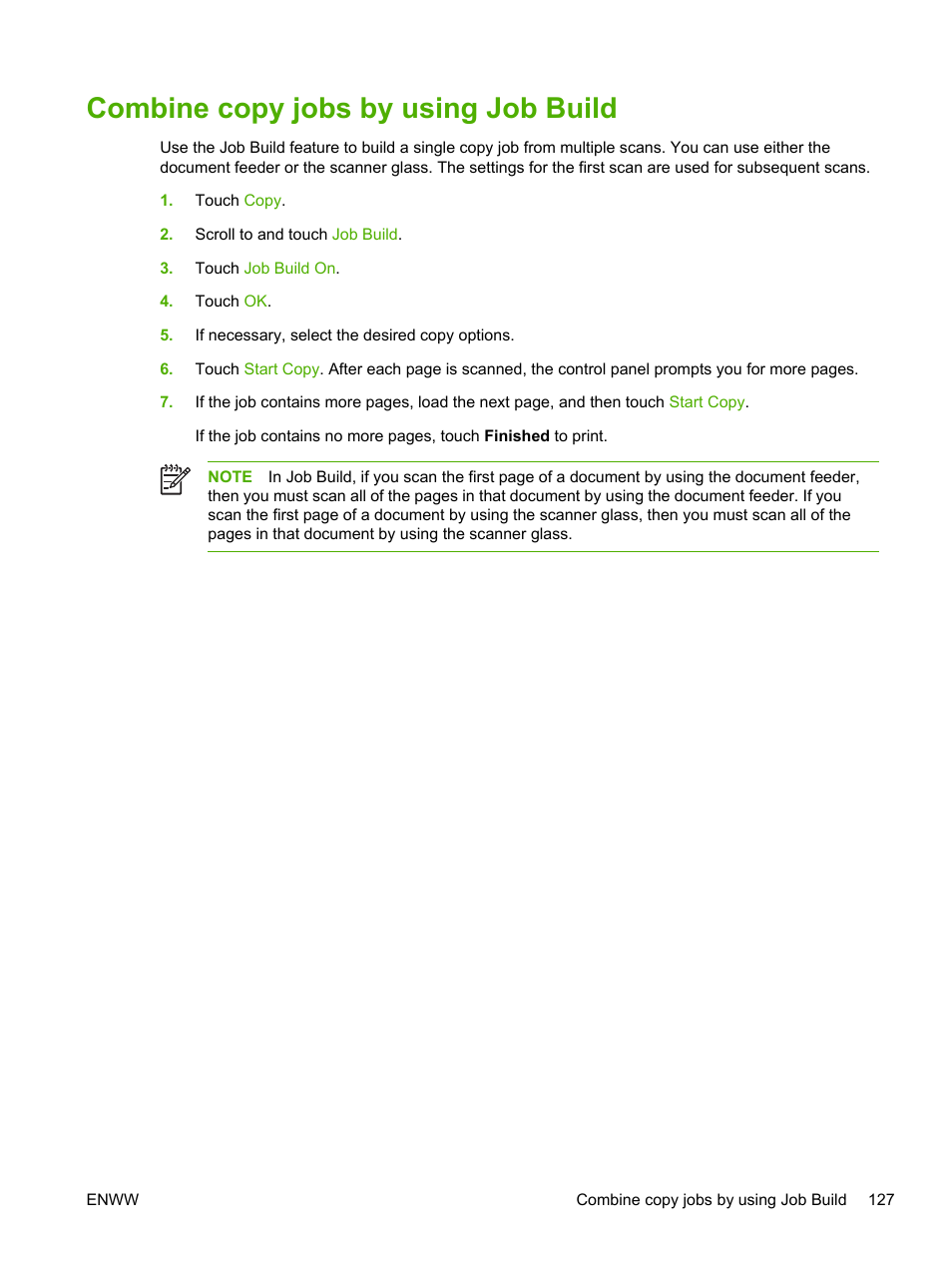 Combine copy jobs by using job build | HP LaserJet M4345 Multifunction Printer series User Manual | Page 139 / 296