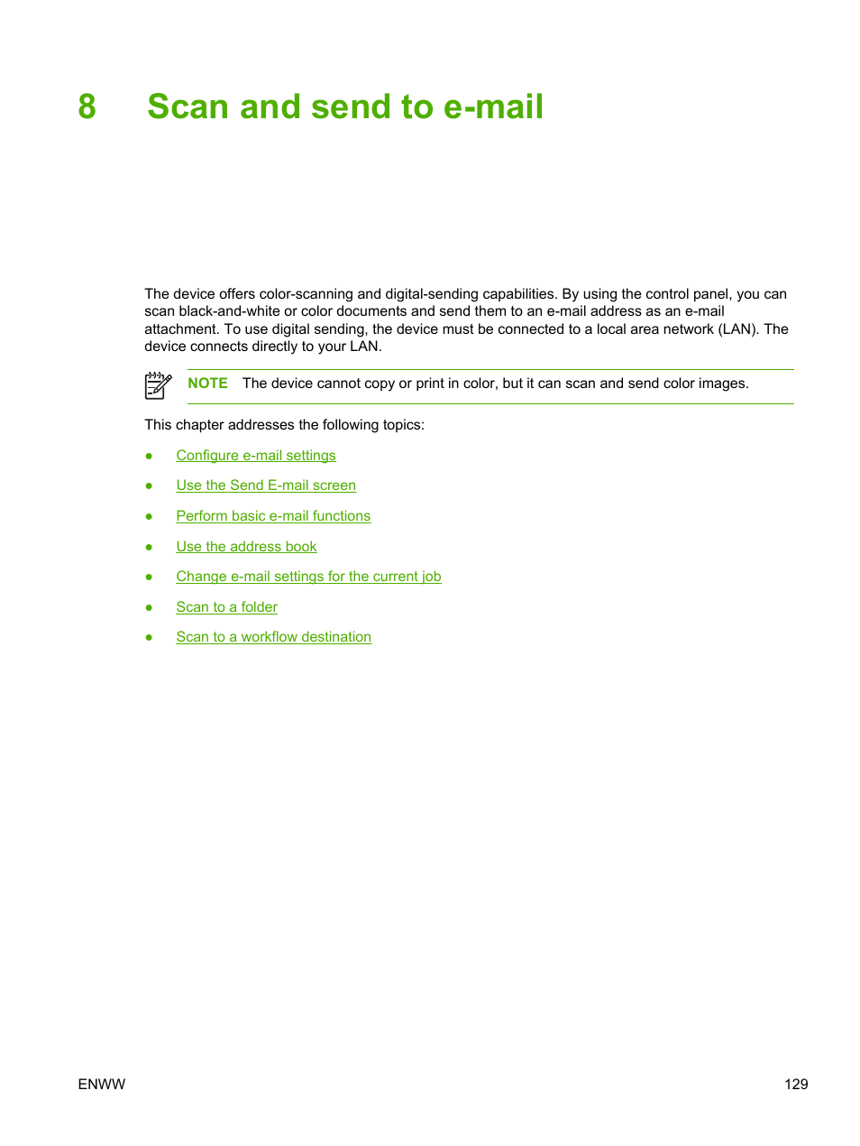 Scan and send to e-mail, 8 scan and send to e-mail, 8scan and send to e-mail | HP LaserJet M4345 Multifunction Printer series User Manual | Page 141 / 296