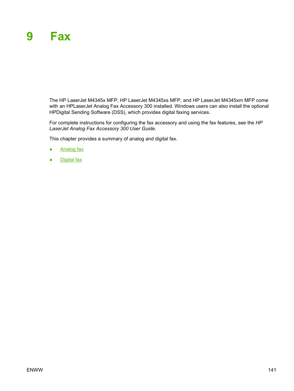 9 fax, 9fax | HP LaserJet M4345 Multifunction Printer series User Manual | Page 153 / 296