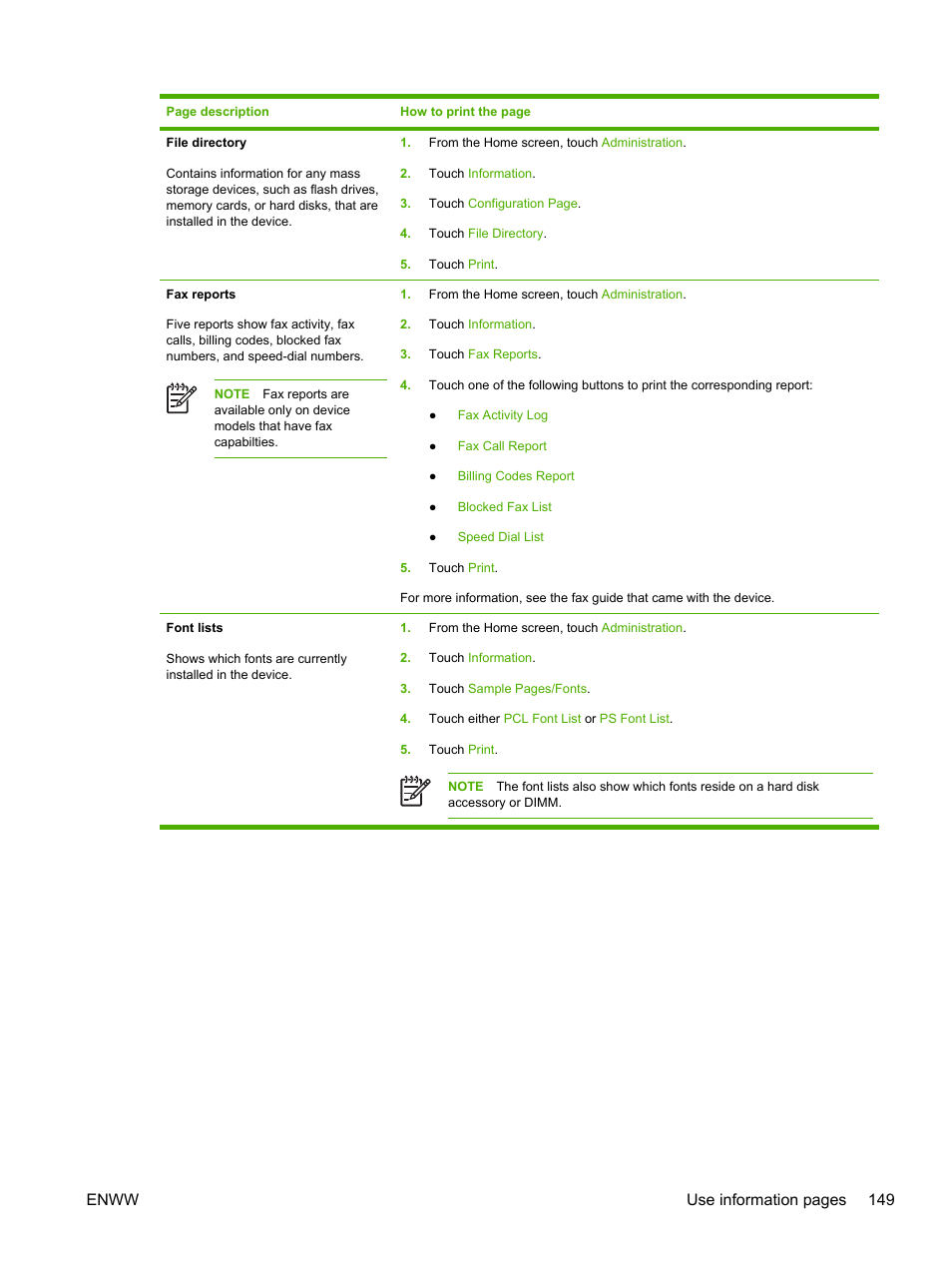 Enww use information pages 149 | HP LaserJet M4345 Multifunction Printer series User Manual | Page 161 / 296