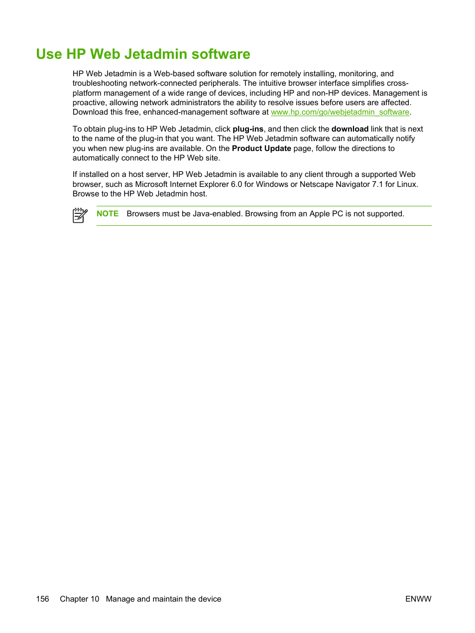 Use hp web jetadmin software | HP LaserJet M4345 Multifunction Printer series User Manual | Page 168 / 296
