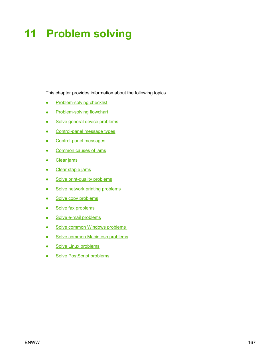 Problem solving, 11 problem solving | HP LaserJet M4345 Multifunction Printer series User Manual | Page 179 / 296