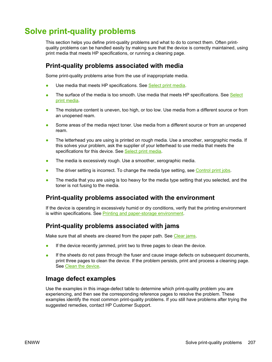 Solve print-quality problems, Print-quality problems associated with media, Print-quality problems associated with jams | Image defect examples | HP LaserJet M4345 Multifunction Printer series User Manual | Page 219 / 296