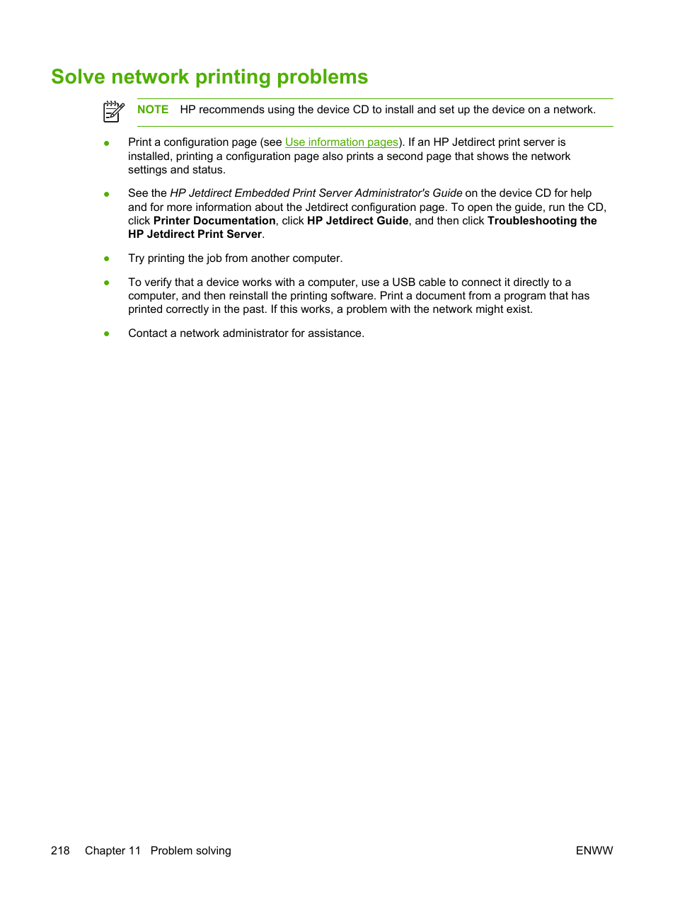 Solve network printing problems, Solve, Network printing problems | Contact | HP LaserJet M4345 Multifunction Printer series User Manual | Page 230 / 296