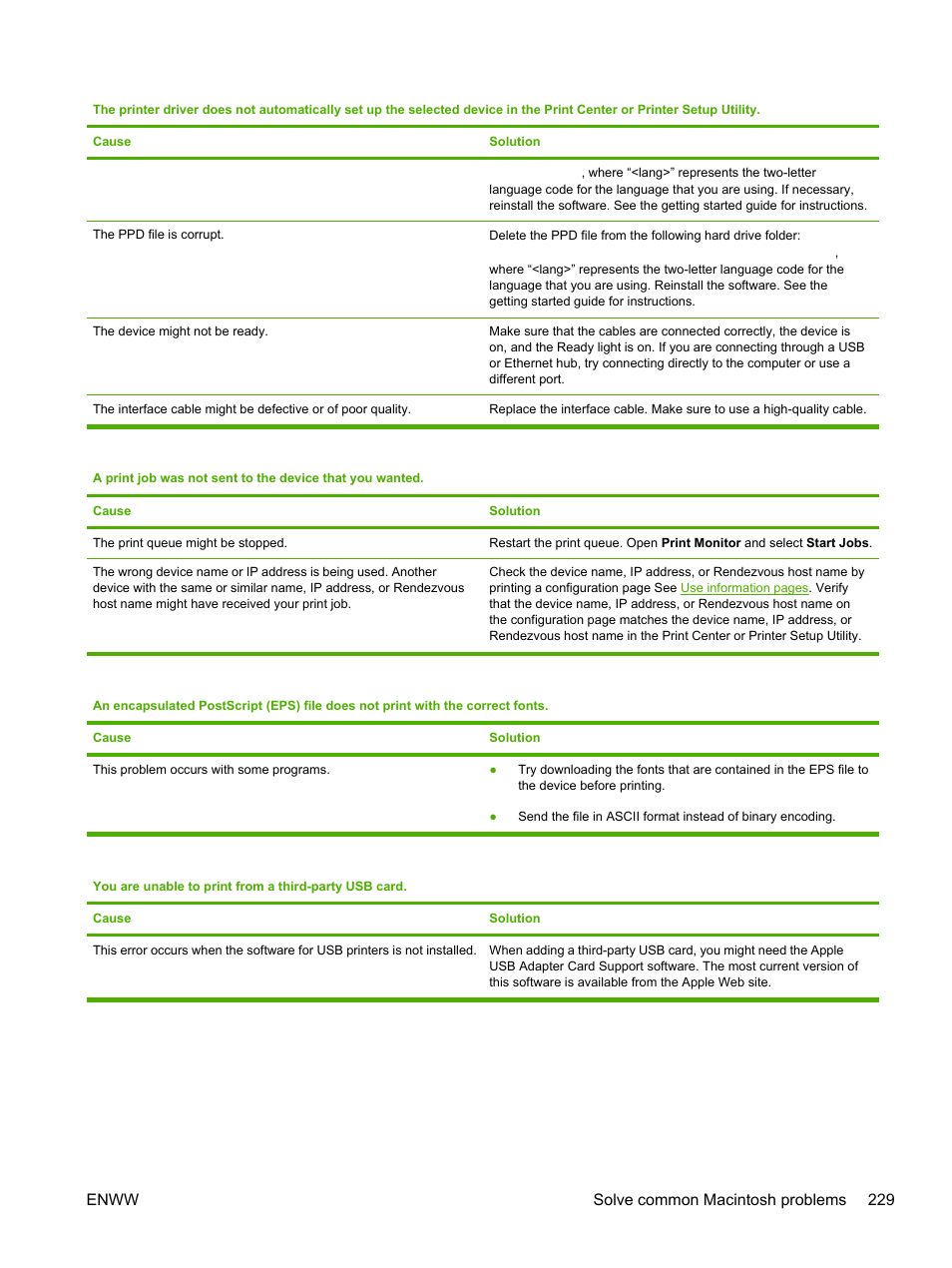 Enww solve common macintosh problems 229 | HP LaserJet M4345 Multifunction Printer series User Manual | Page 241 / 296
