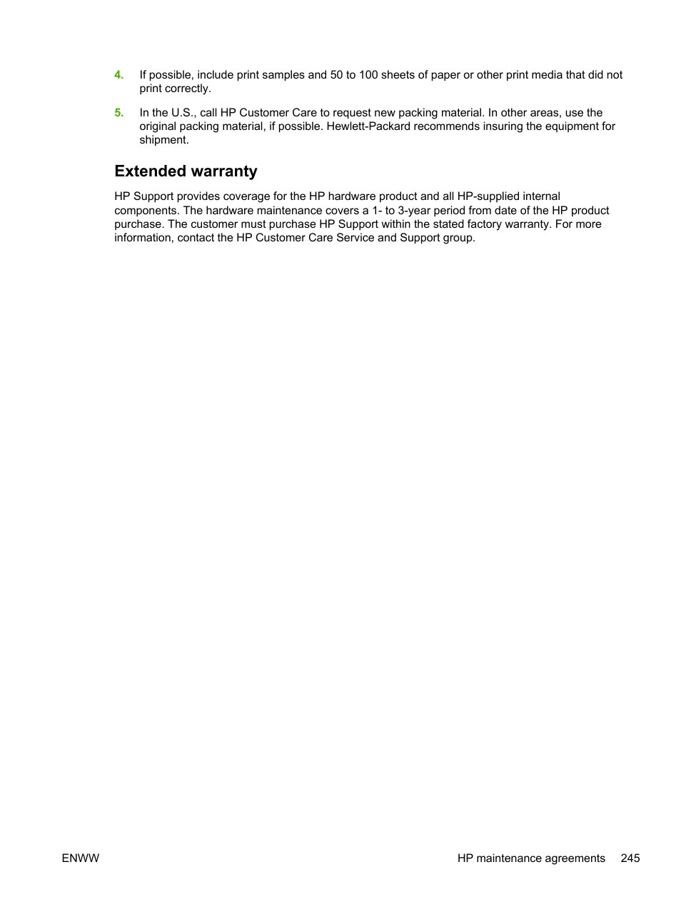 Extended warranty | HP LaserJet M4345 Multifunction Printer series User Manual | Page 257 / 296