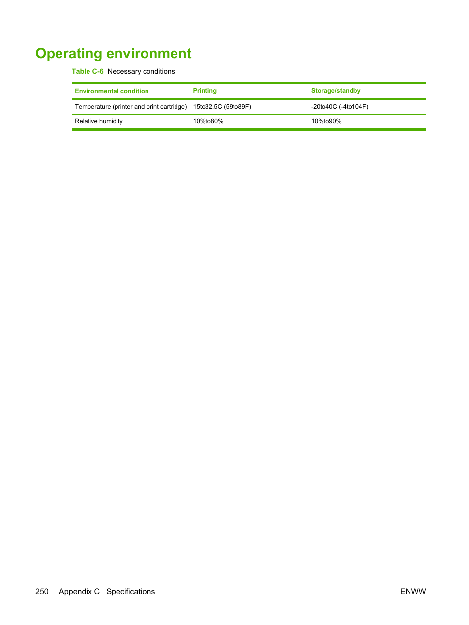 Operating environment | HP LaserJet M4345 Multifunction Printer series User Manual | Page 262 / 296