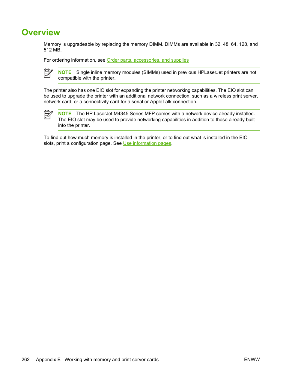 Overview | HP LaserJet M4345 Multifunction Printer series User Manual | Page 274 / 296