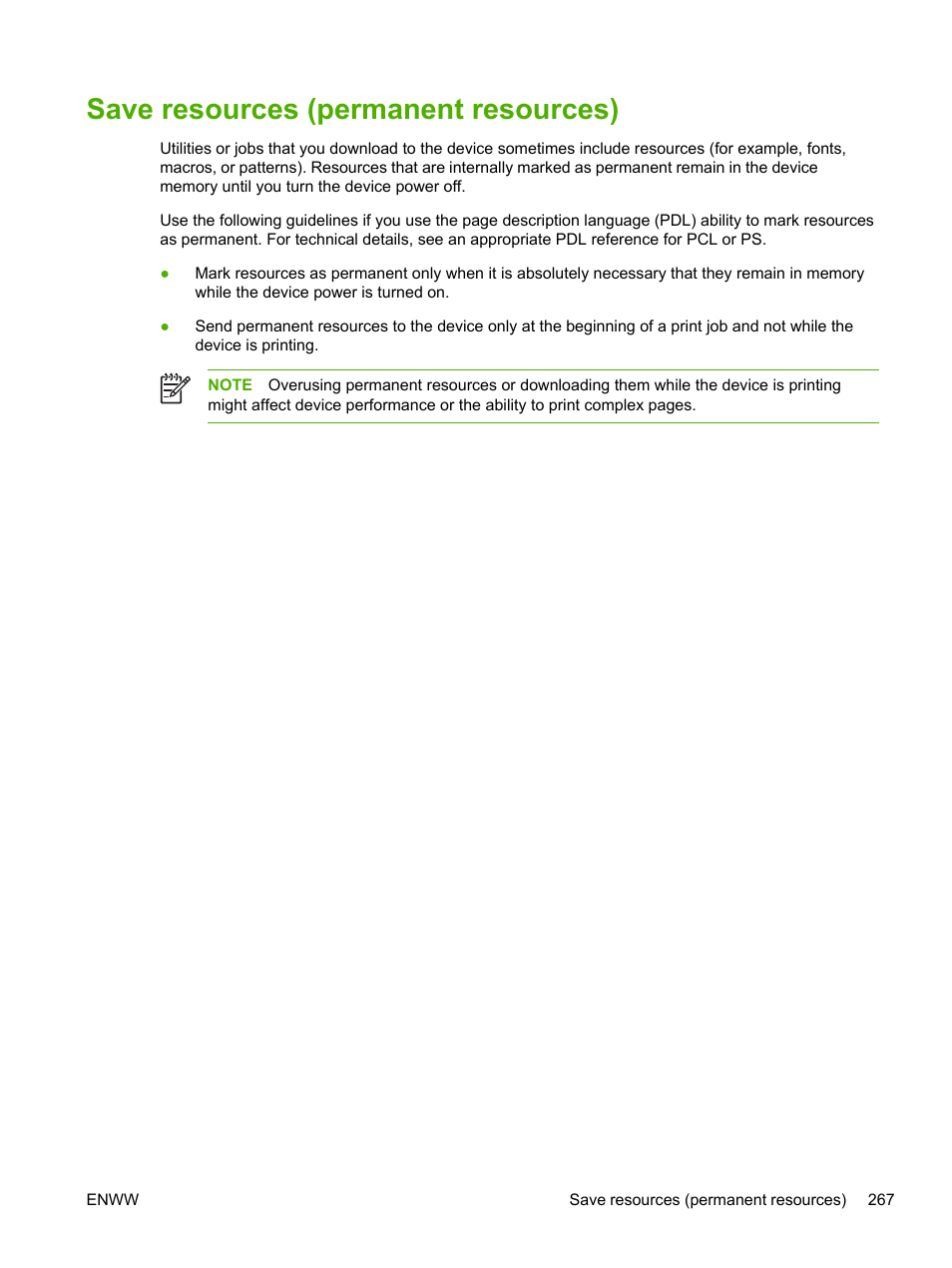 Save resources (permanent resources) | HP LaserJet M4345 Multifunction Printer series User Manual | Page 279 / 296