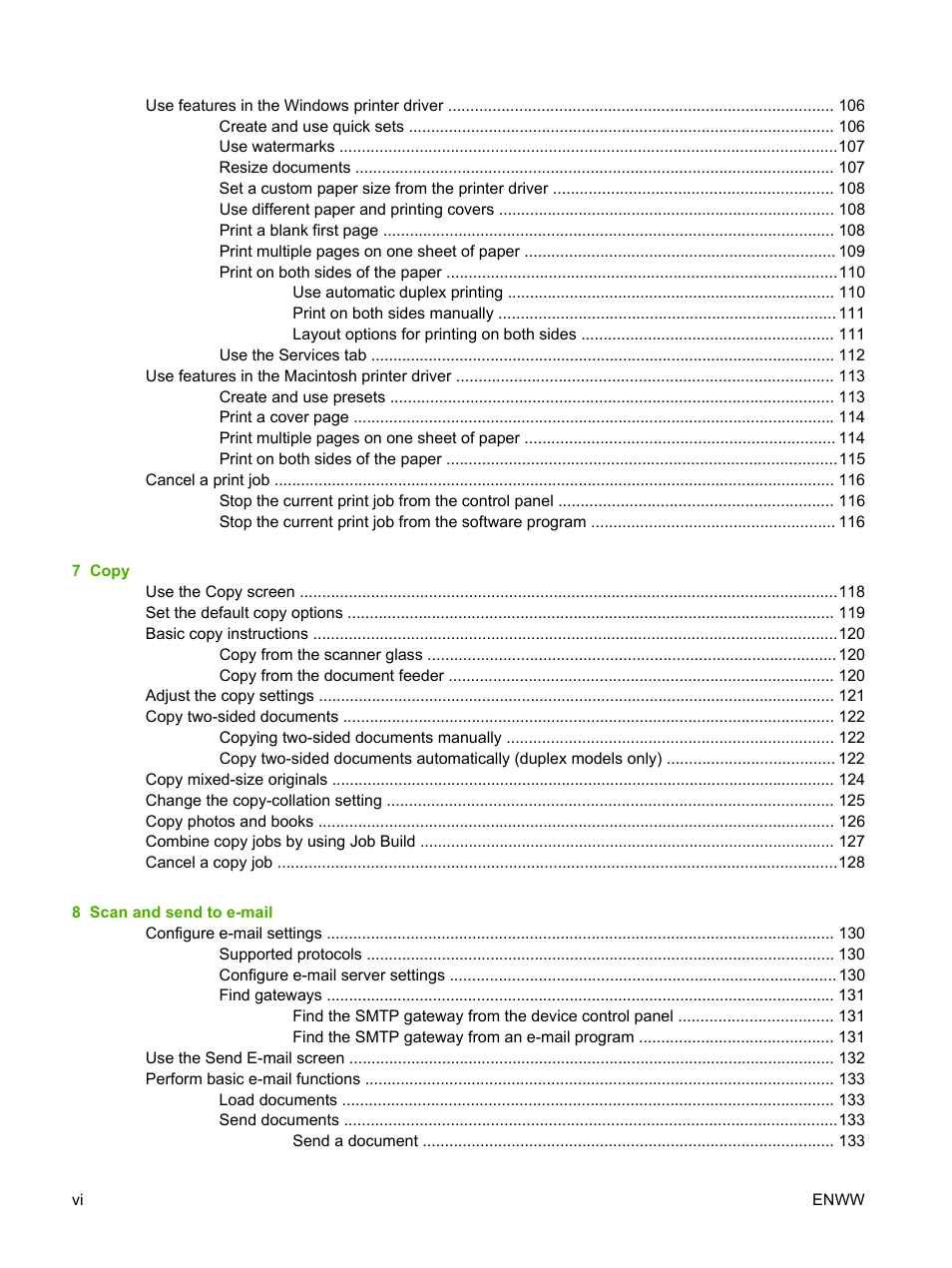 HP LaserJet M4345 Multifunction Printer series User Manual | Page 8 / 296