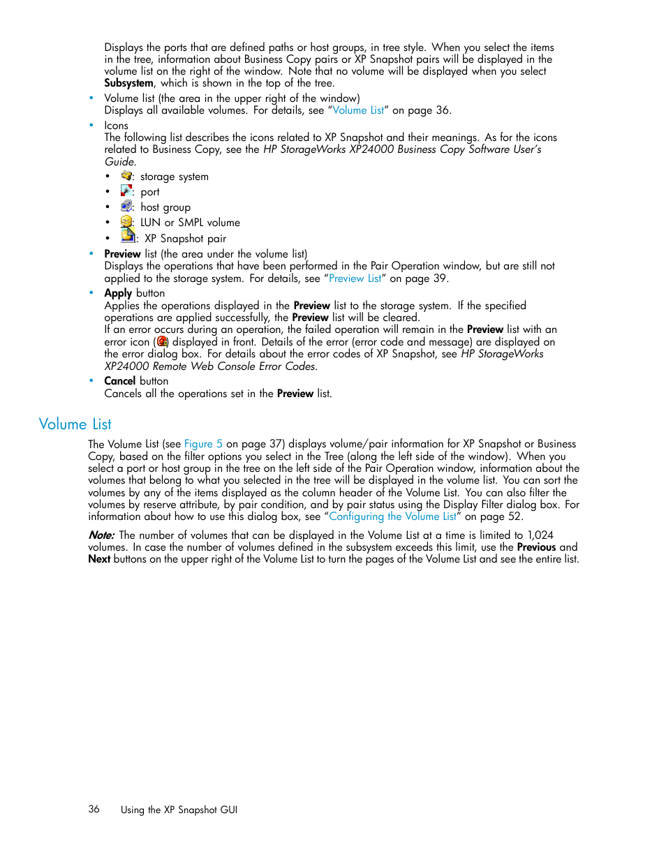 Volume list | HP StorageWorks XP Remote Web Console Software User Manual | Page 36 / 82