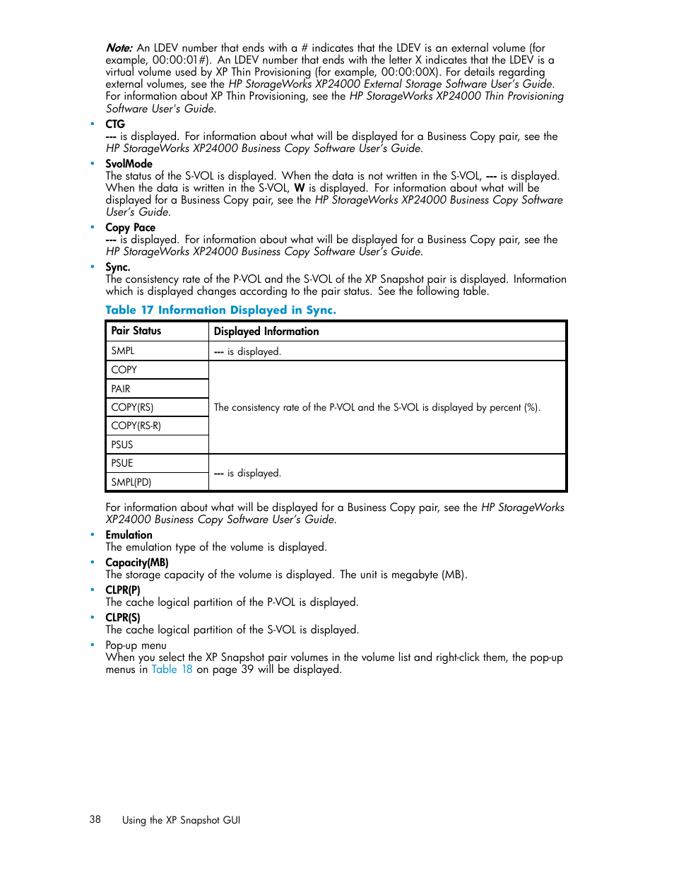 17 information displayed in sync | HP StorageWorks XP Remote Web Console Software User Manual | Page 38 / 82