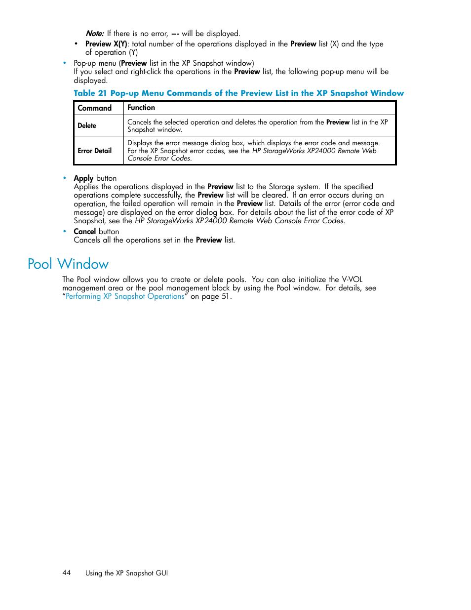 Pool window | HP StorageWorks XP Remote Web Console Software User Manual | Page 44 / 82