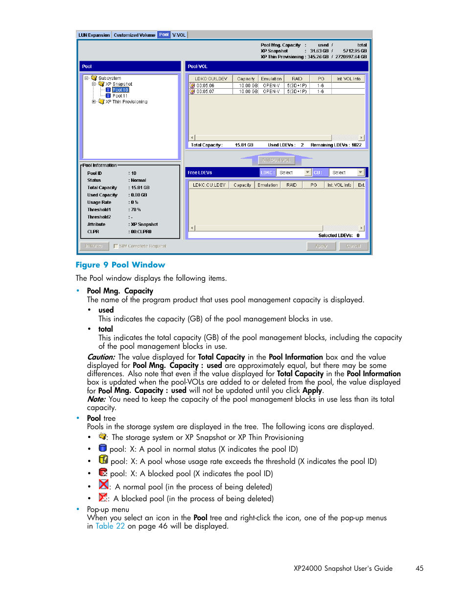 Pool window | HP StorageWorks XP Remote Web Console Software User Manual | Page 45 / 82