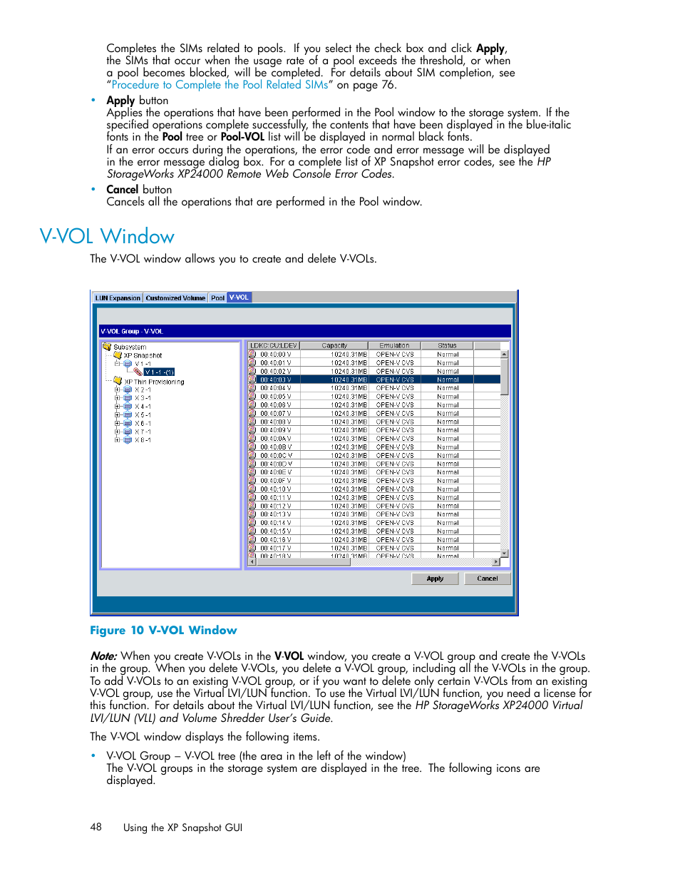 V-vol window | HP StorageWorks XP Remote Web Console Software User Manual | Page 48 / 82