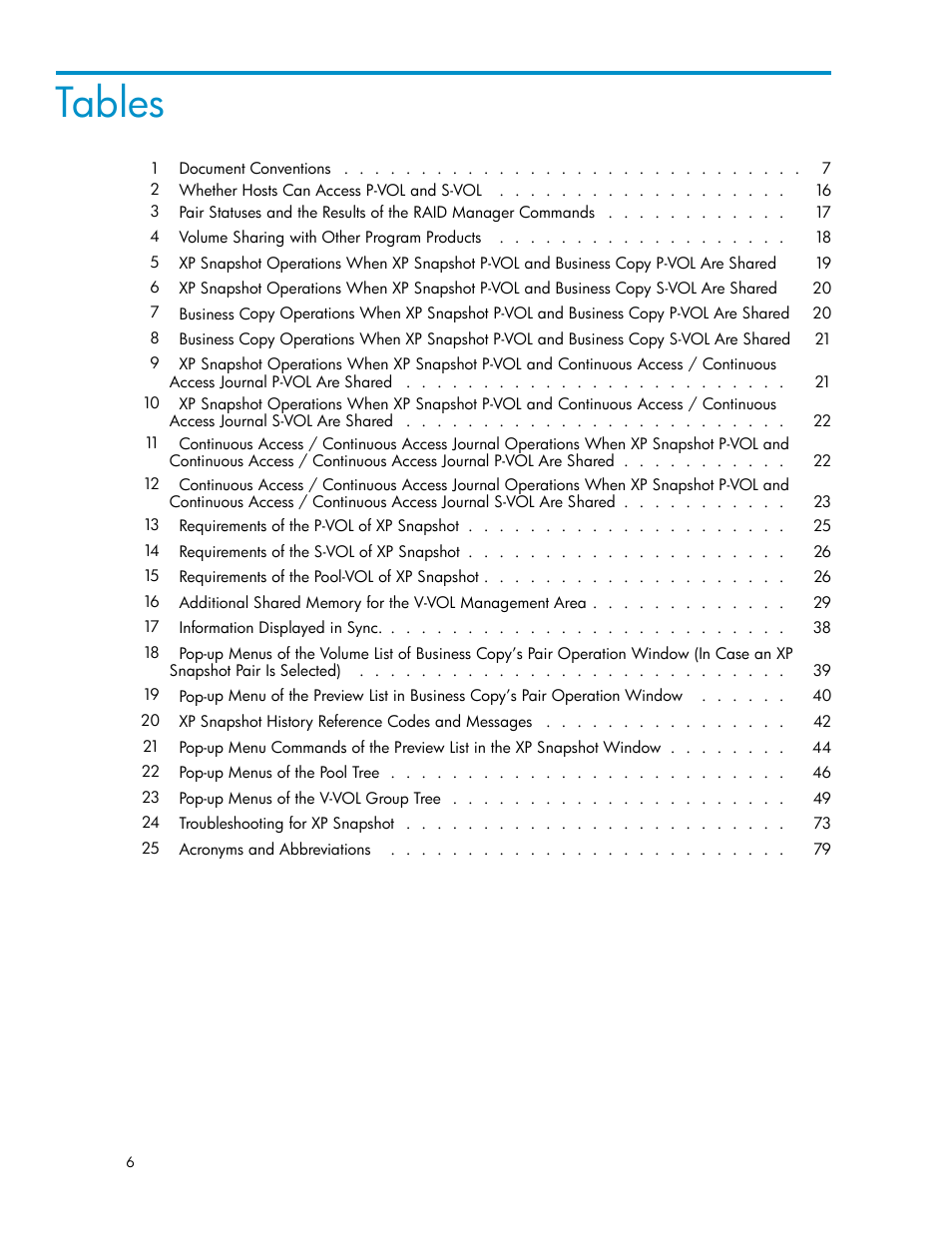 Tables | HP StorageWorks XP Remote Web Console Software User Manual | Page 6 / 82