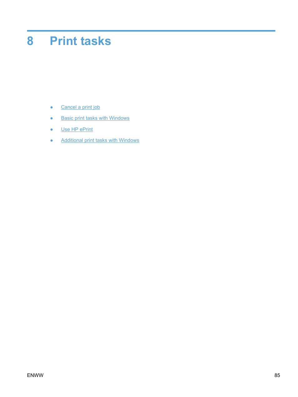 Print tasks, 8 print tasks, 8print tasks | HP LaserJet Pro 400 color Printer M451 series User Manual | Page 103 / 242