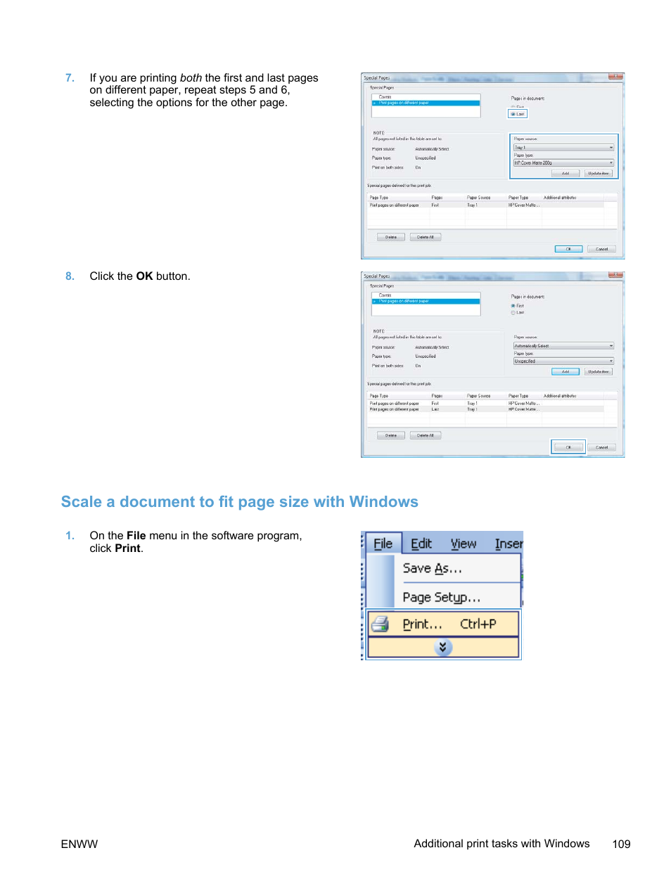 Scale a document to fit page size with windows | HP LaserJet Pro 400 color Printer M451 series User Manual | Page 127 / 242