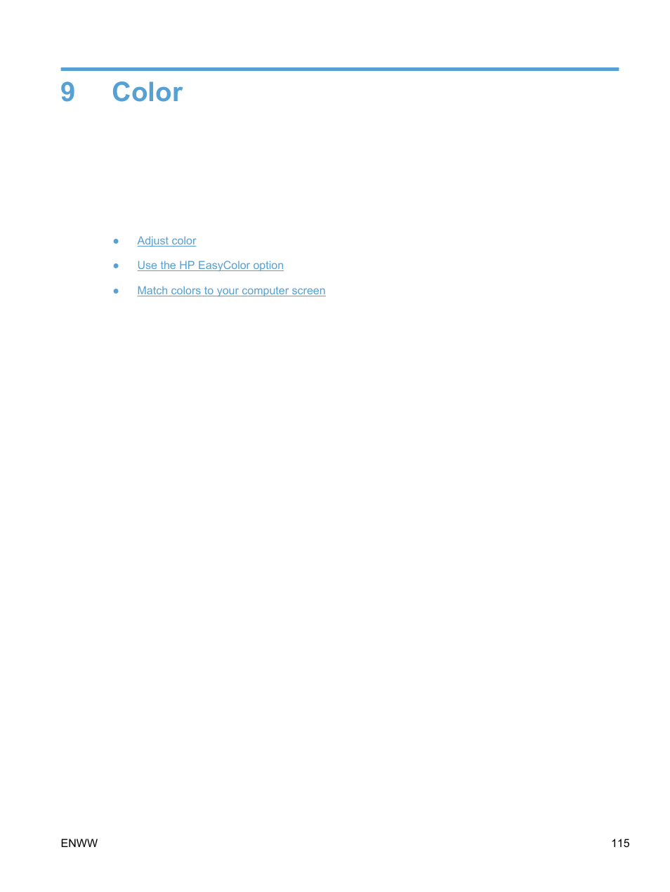 Color, 9 color, 9color | HP LaserJet Pro 400 color Printer M451 series User Manual | Page 133 / 242