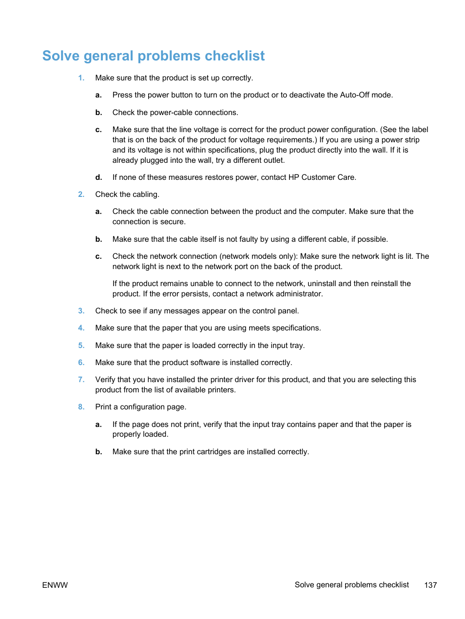 Solve general problems checklist | HP LaserJet Pro 400 color Printer M451 series User Manual | Page 155 / 242