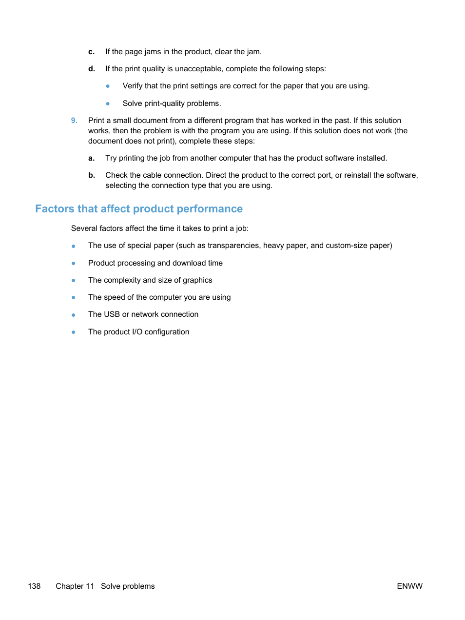 Factors that affect product performance | HP LaserJet Pro 400 color Printer M451 series User Manual | Page 156 / 242