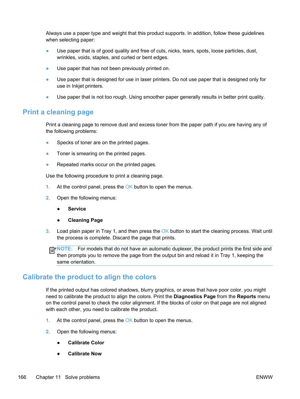Calibrate the product to align the colors, Print a cleaning page | HP LaserJet Pro 400 color Printer M451 series User Manual | Page 184 / 242