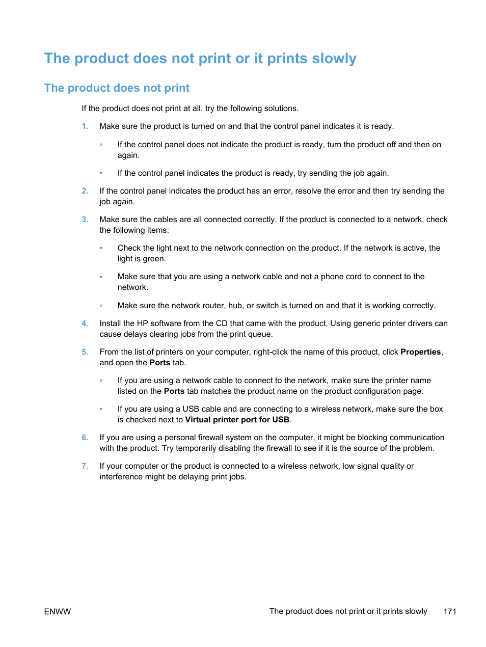 The product does not print or it prints slowly, The product does not print | HP LaserJet Pro 400 color Printer M451 series User Manual | Page 189 / 242