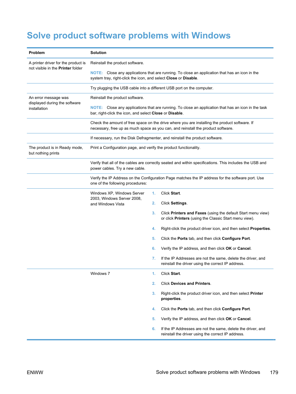 Solve product software problems with windows | HP LaserJet Pro 400 color Printer M451 series User Manual | Page 197 / 242