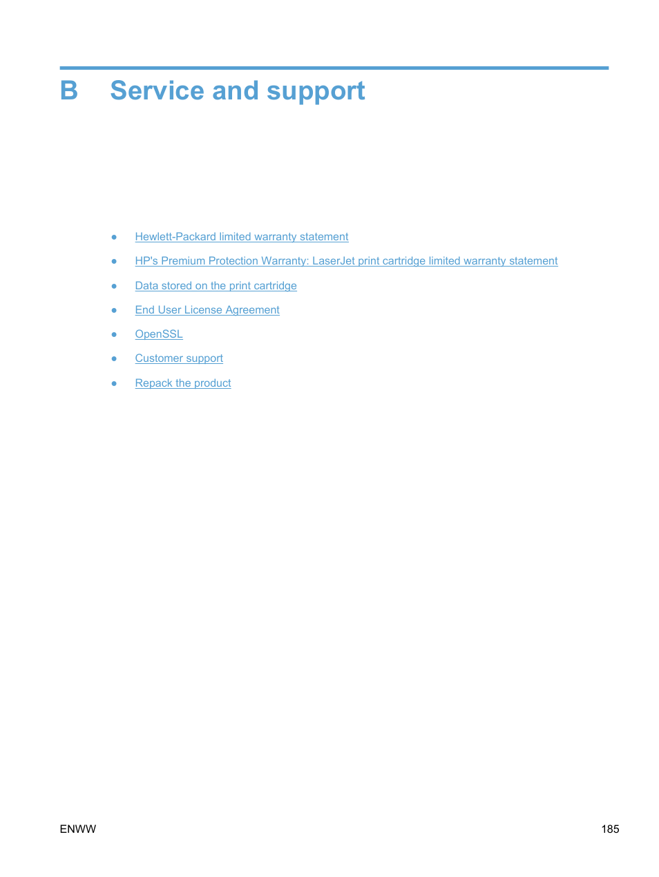Service and support, Appendix b service and support, Bservice and support | HP LaserJet Pro 400 color Printer M451 series User Manual | Page 203 / 242