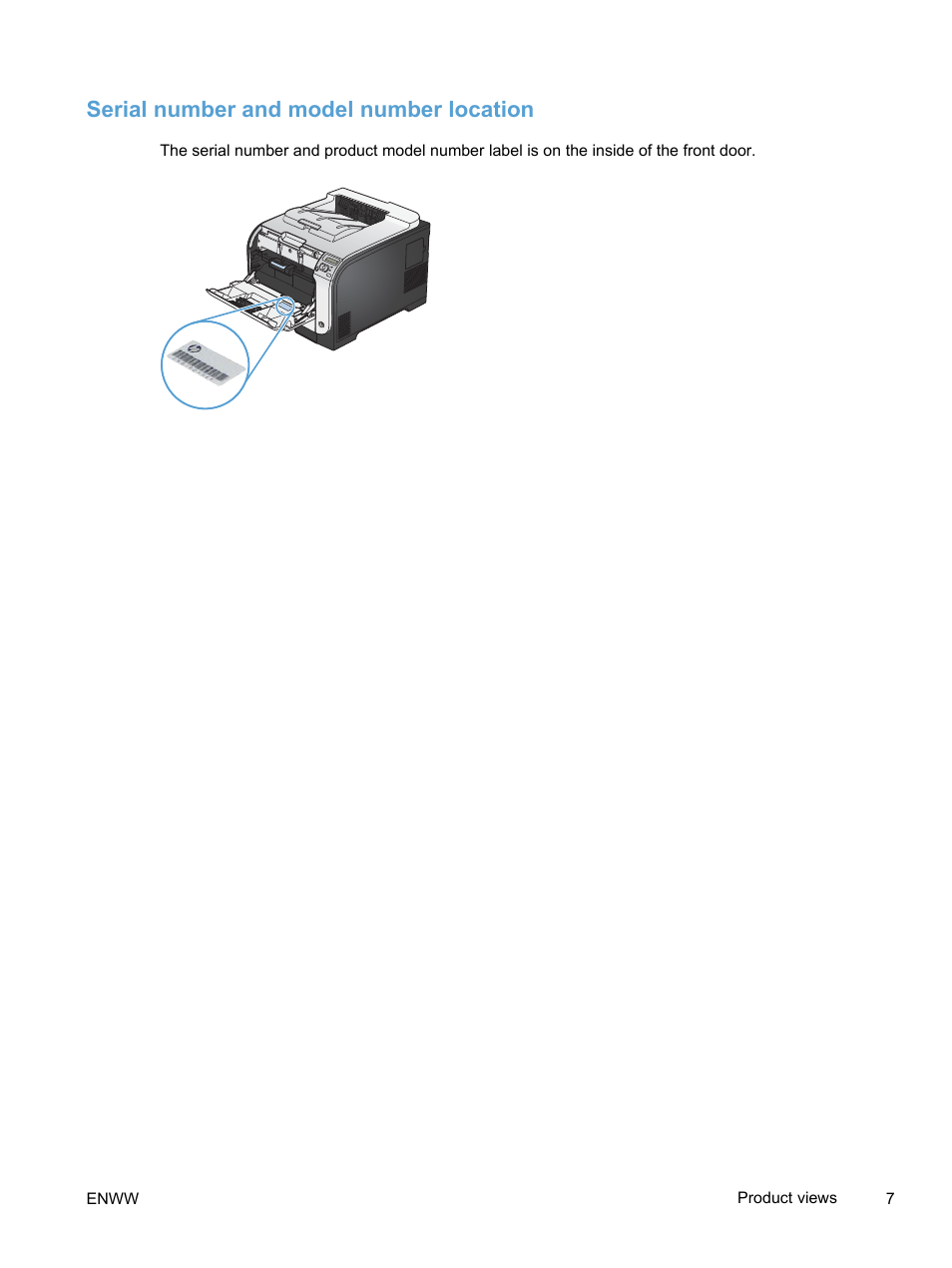 Serial number and model number location | HP LaserJet Pro 400 color Printer M451 series User Manual | Page 25 / 242