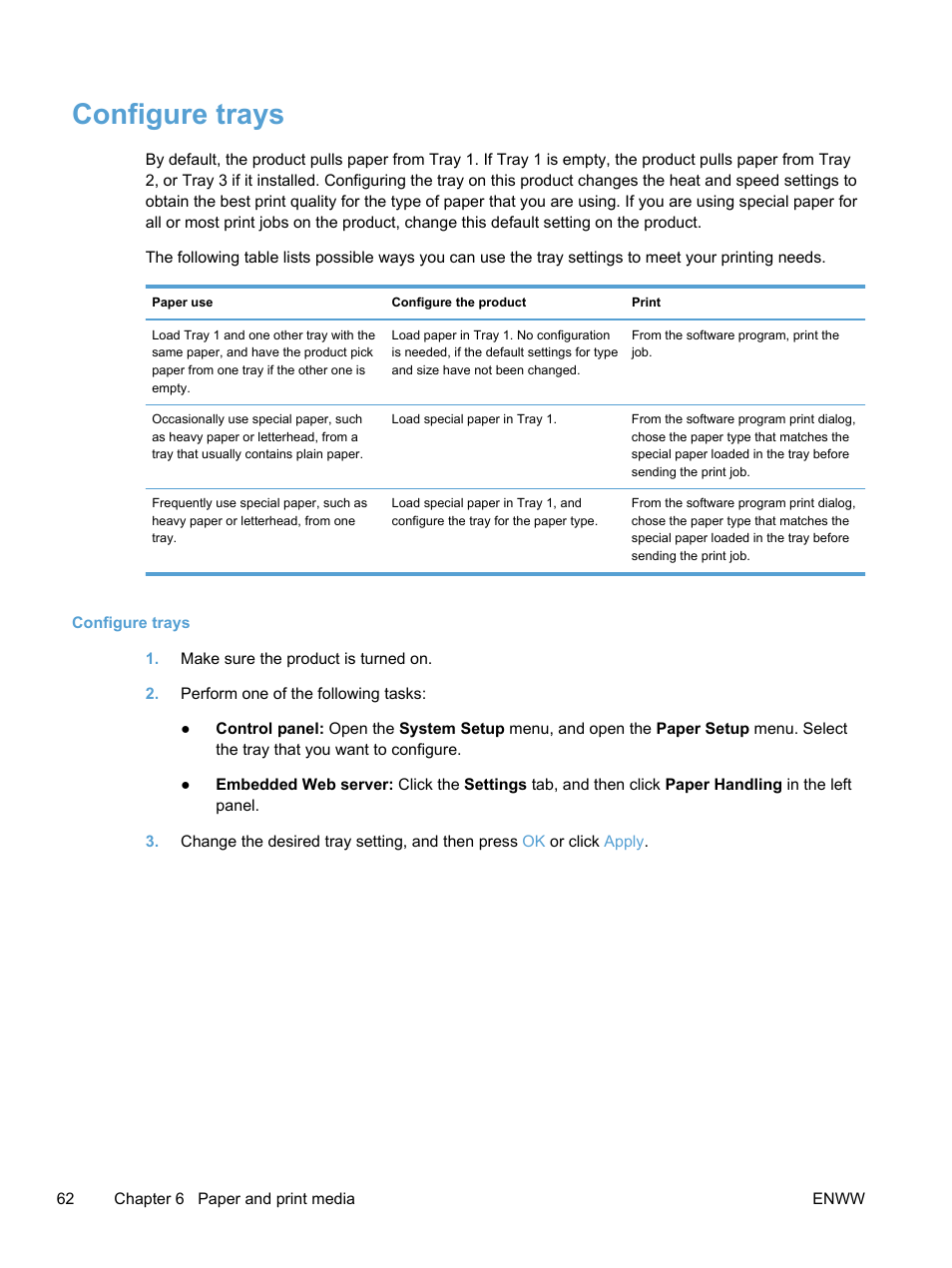 Configure trays | HP LaserJet Pro 400 color Printer M451 series User Manual | Page 80 / 242