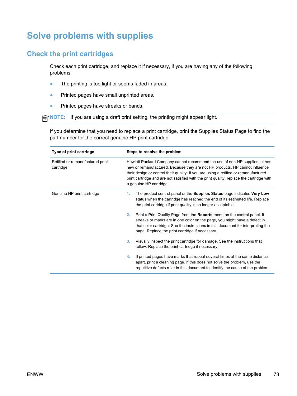 Solve problems with supplies, Check the print cartridges | HP LaserJet Pro 400 color Printer M451 series User Manual | Page 91 / 242