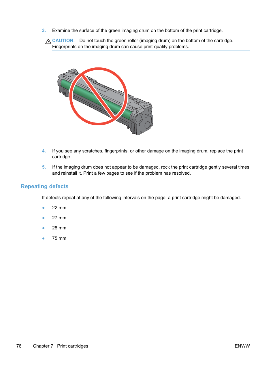 Repeating defects | HP LaserJet Pro 400 color Printer M451 series User Manual | Page 94 / 242