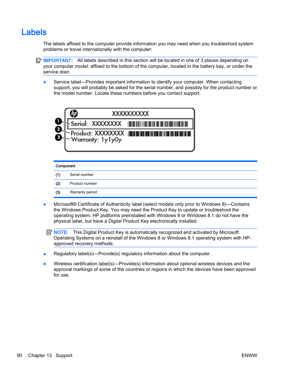 Labels | HP EliteBook 725 G2 Notebook PC User Manual | Page 100 / 114