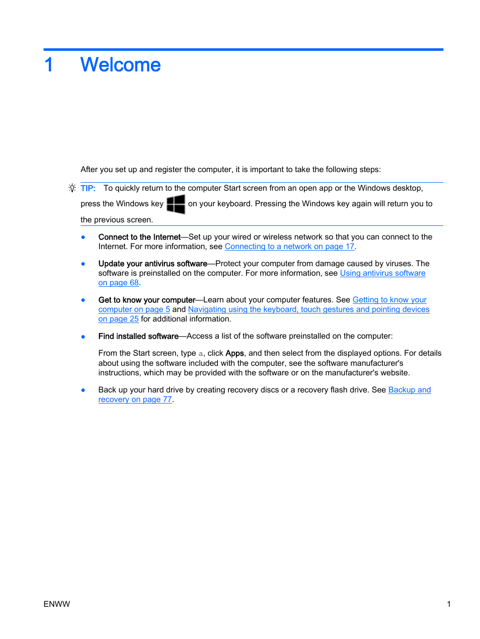 Welcome, 1 welcome, 1welcome | HP EliteBook 725 G2 Notebook PC User Manual | Page 11 / 114