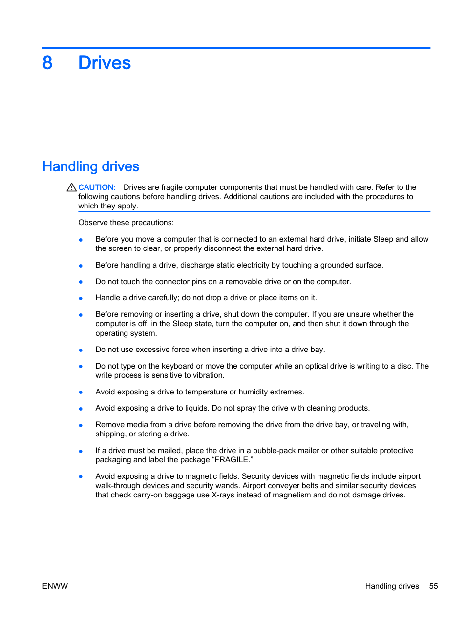 Drives, Handling drives, 8 drives | 8drives | HP EliteBook 725 G2 Notebook PC User Manual | Page 65 / 114