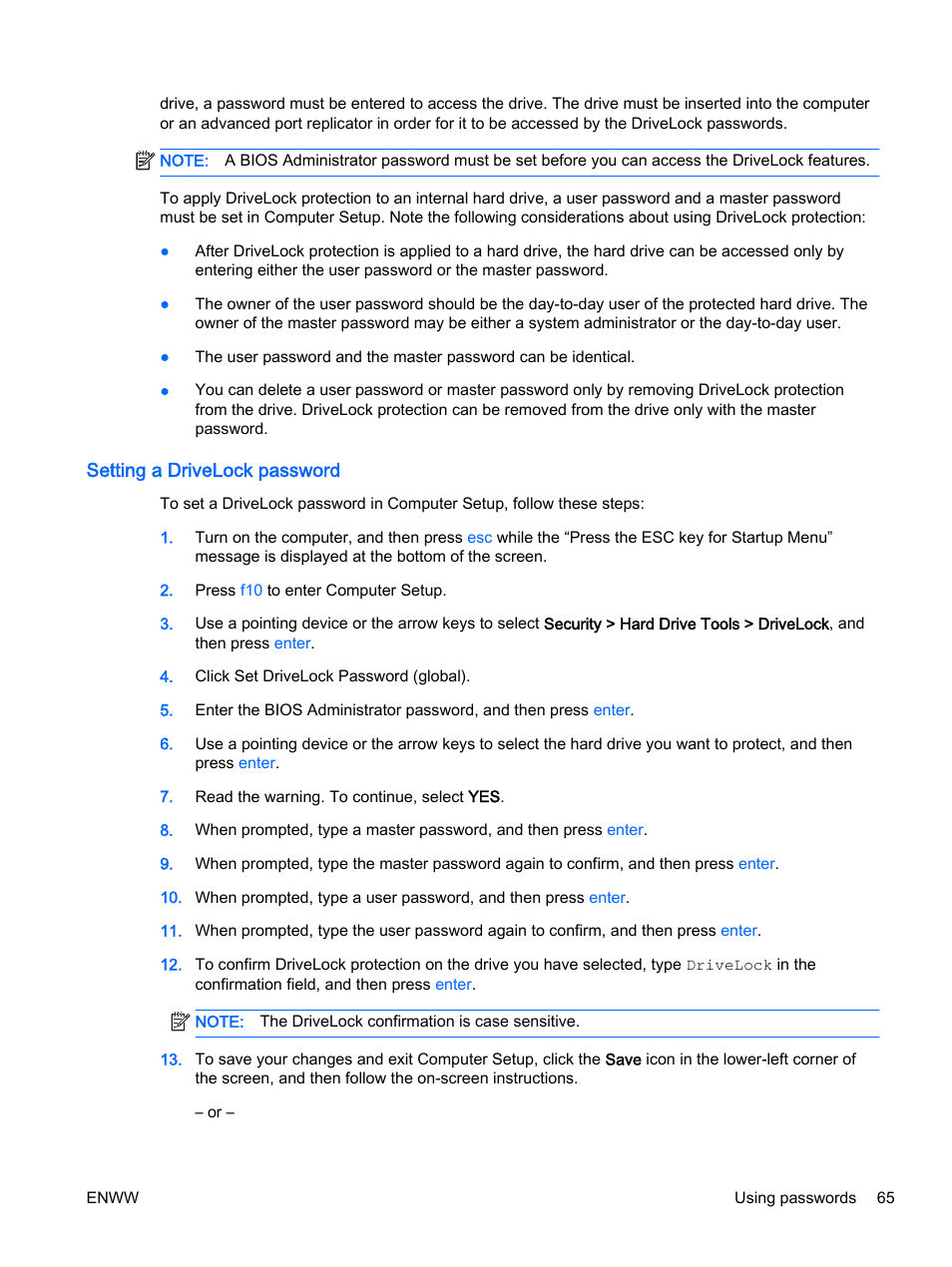 Setting a drivelock password | HP EliteBook 725 G2 Notebook PC User Manual | Page 75 / 114