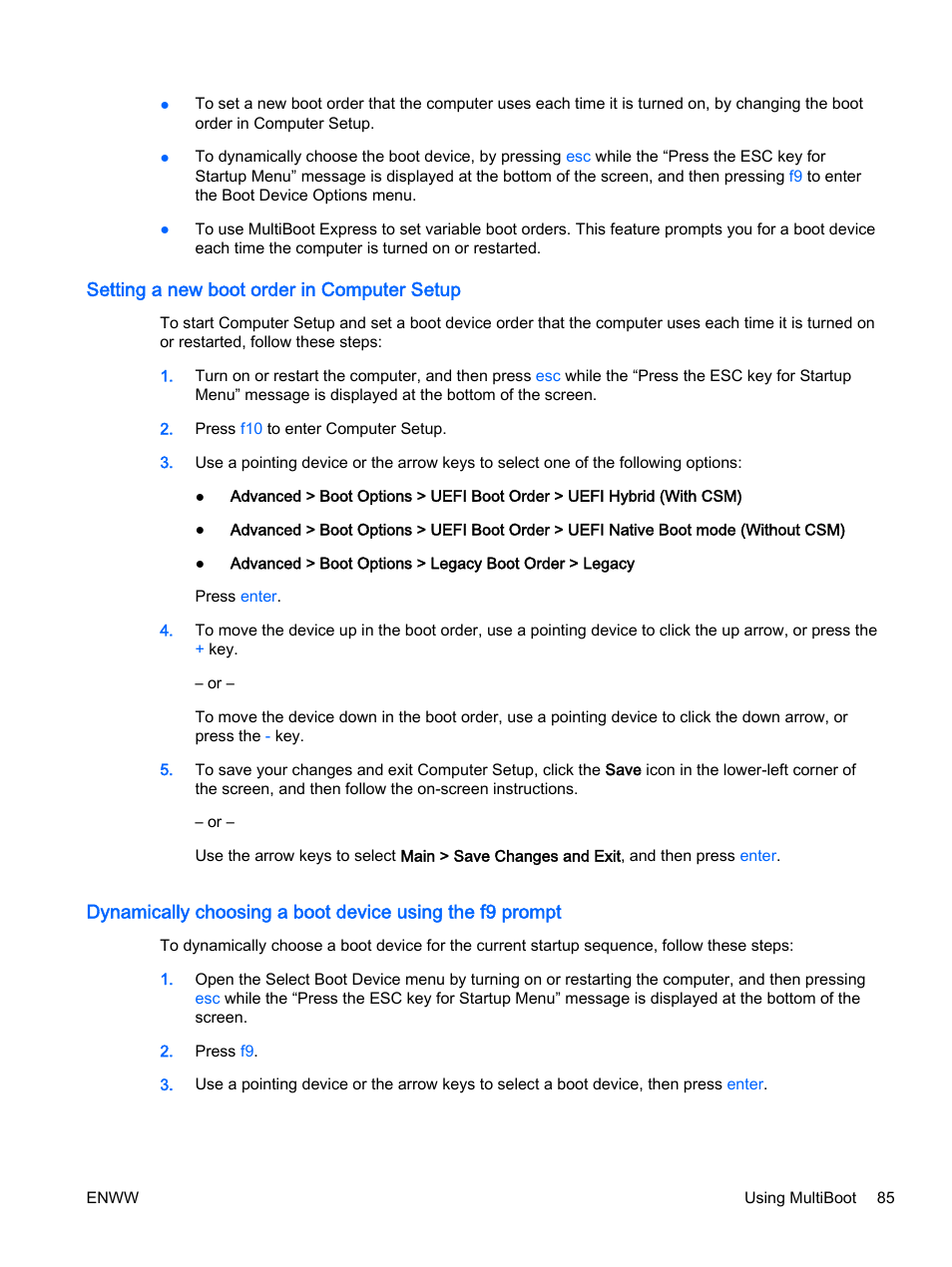 Setting a new boot order in computer setup | HP EliteBook 725 G2 Notebook PC User Manual | Page 95 / 114