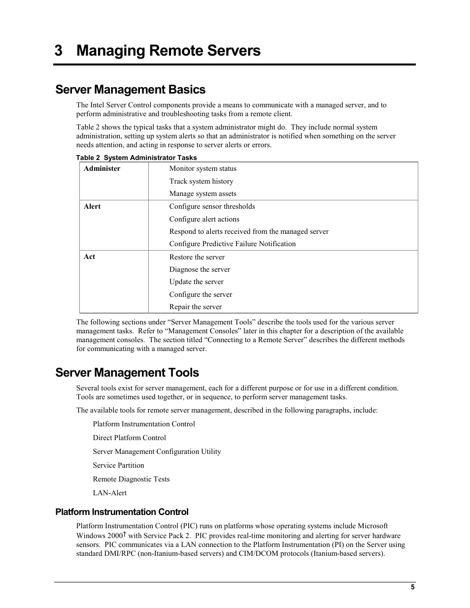 3 managing remote servers, Server management basics, Server management tools | Platform instrumentation control, Managing remote servers | HP Integrity rx4610 Server User Manual | Page 9 / 25