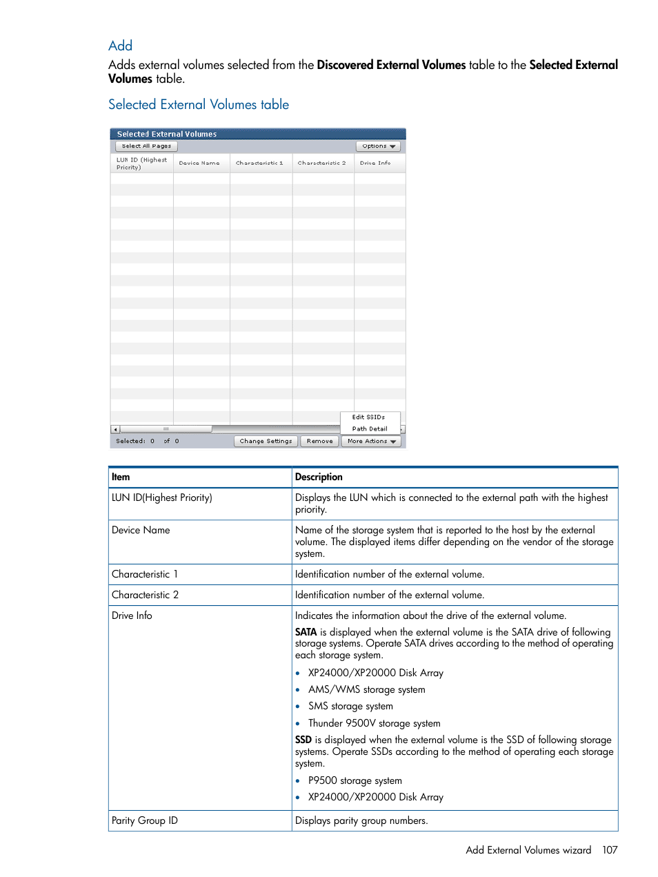 Selected external volumes table | HP XP P9500 Storage User Manual | Page 107 / 133