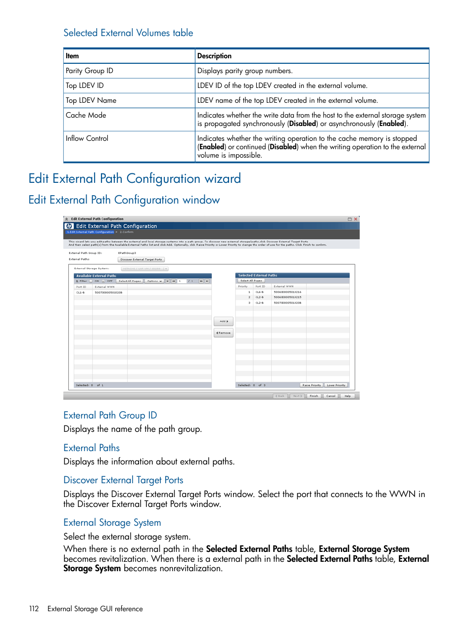 Edit external path configuration wizard, Edit external path configuration window | HP XP P9500 Storage User Manual | Page 112 / 133