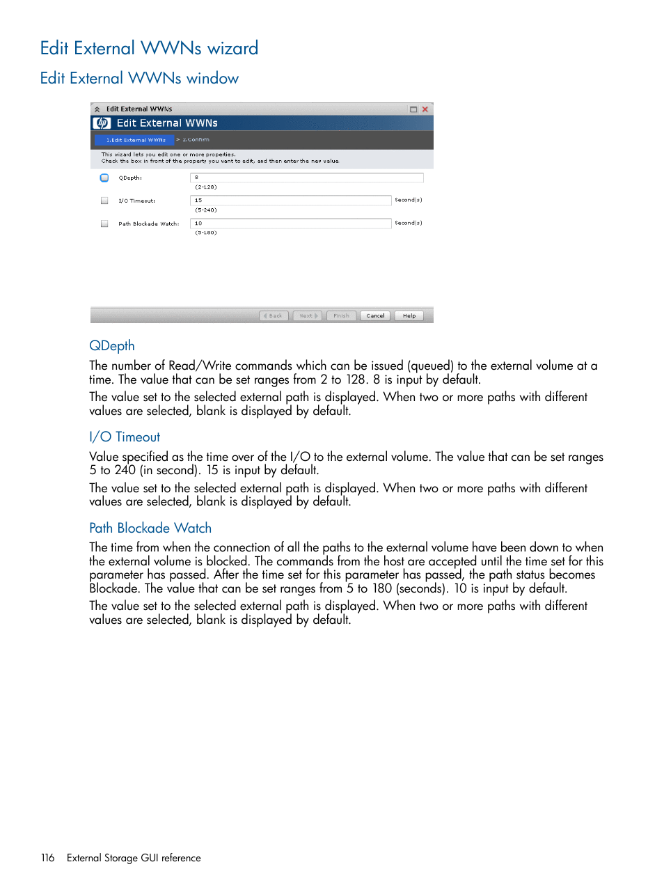 Edit external wwns wizard, Edit external wwns window | HP XP P9500 Storage User Manual | Page 116 / 133