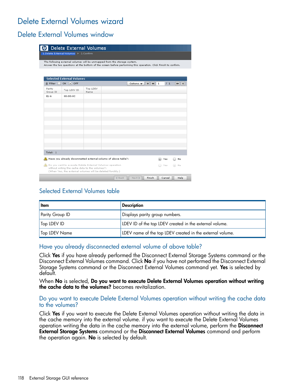 Delete external volumes wizard, Delete external volumes window | HP XP P9500 Storage User Manual | Page 118 / 133