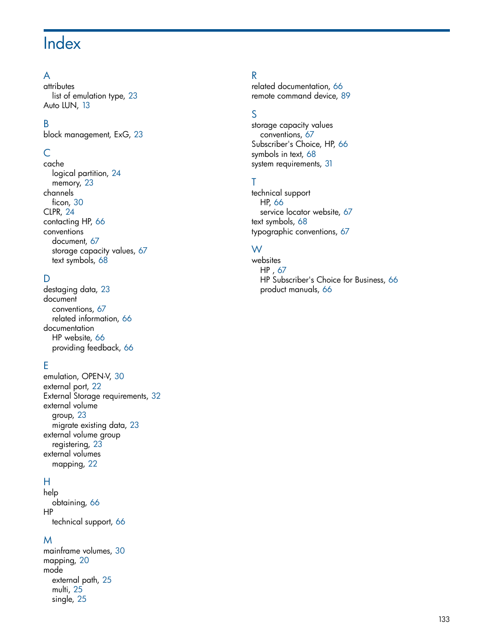 Index | HP XP P9500 Storage User Manual | Page 133 / 133